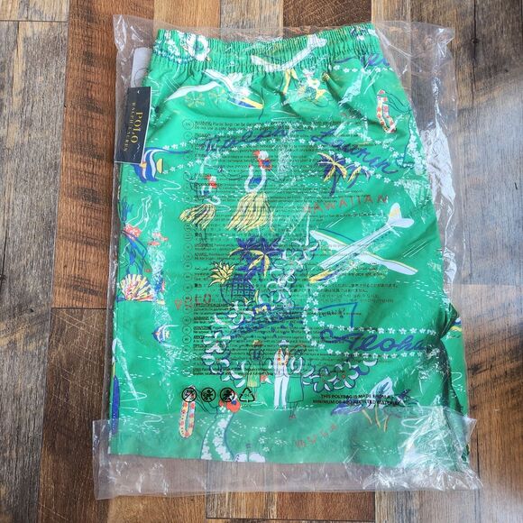 NWT Polo Ralph Lauren Hawaiian Traveller Tropical Swim Shorts Men Sz 3XB Green - Picture 5 of 7